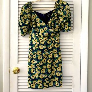 Lulu’s Navy Sunflower Puff Sleeve Mini Dress (S)